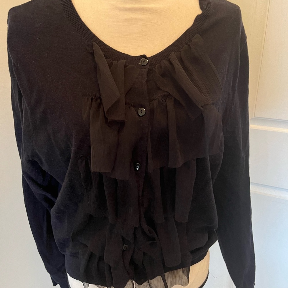 Apt9 Black Ruffled Crop Cardigan XL